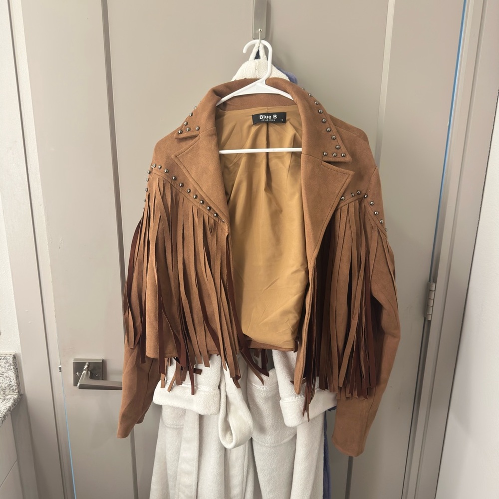 Blue B Women's Brown Suede Fringe Studded Jacket